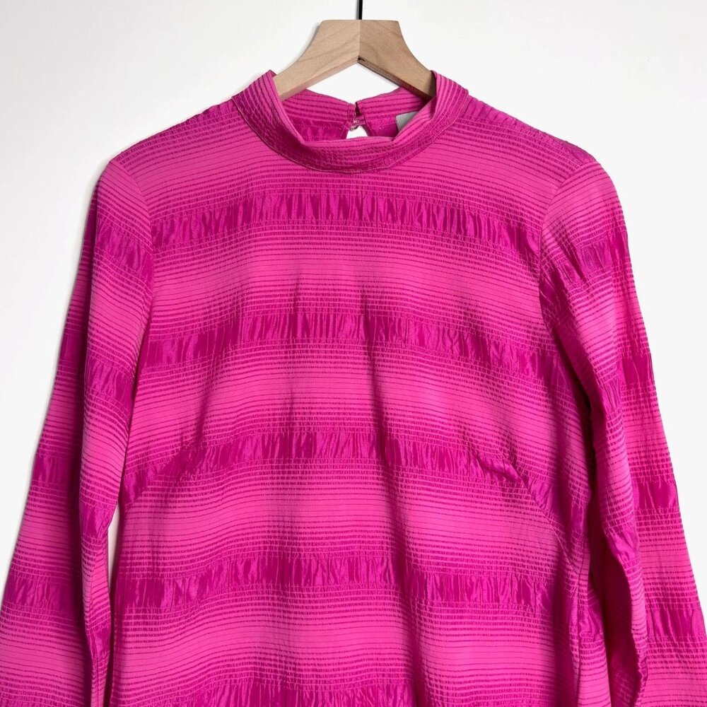 RACHEL COMEY Varda Top Seersucker High Neck Blouse Silk Cotton Blend Pink 8 NWT